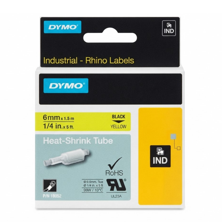 Dymo Rhino Heat-Shrink Tube 6MMX1.5M 1/4IN.5FT Yellow P/N18052